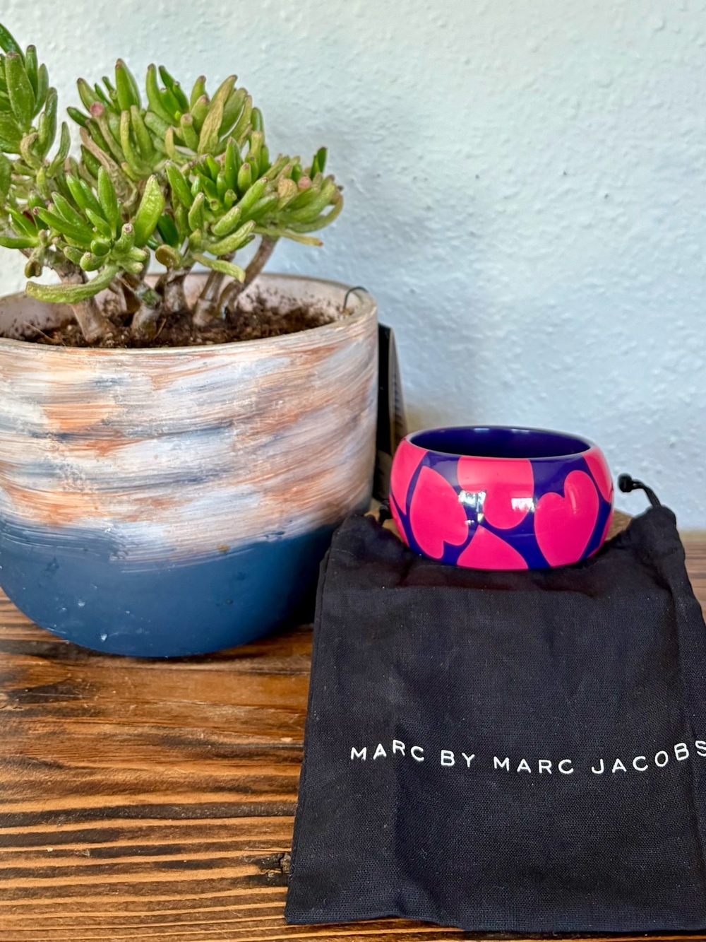 Marc by Marc Jacobs Resin Heart Print Bangle Bracelet, Plum Jam, M/L, BNWT